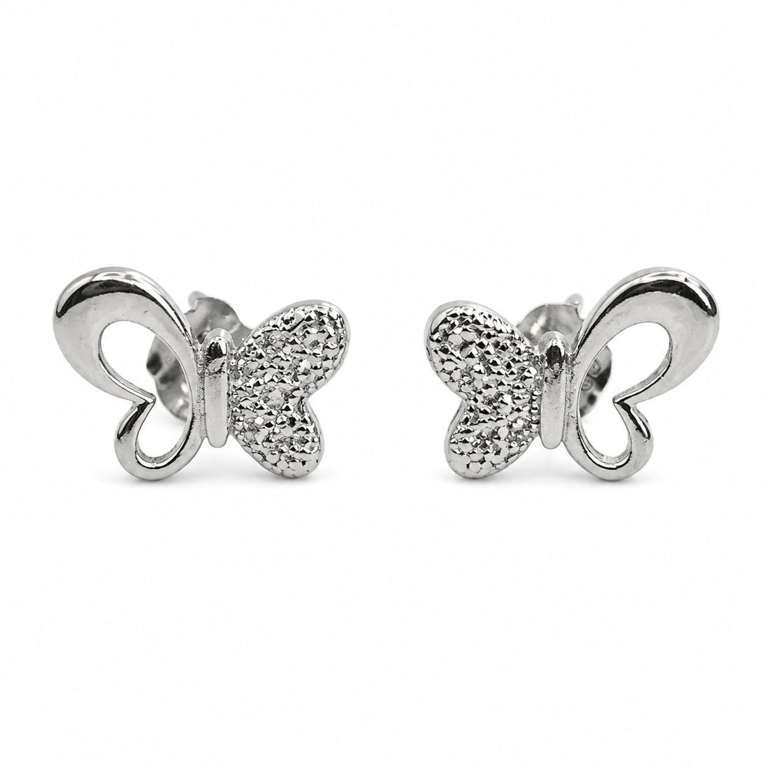 Butterfly 925 silver stud earrings for women, birthday gift, shown as a matching pair