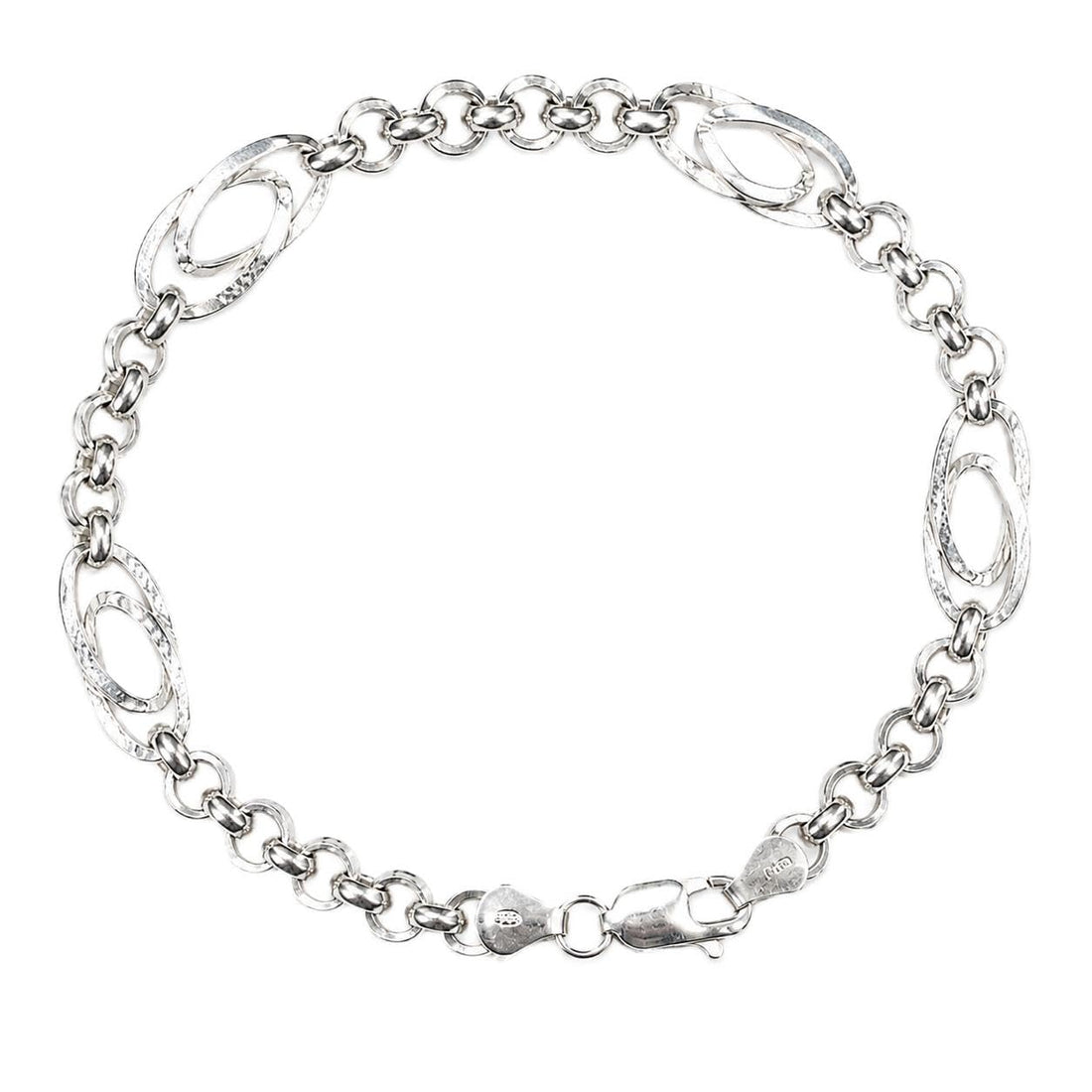 Silvme 925 sterling silver oval station rolo bracelet for men shaped into an oval on a white background