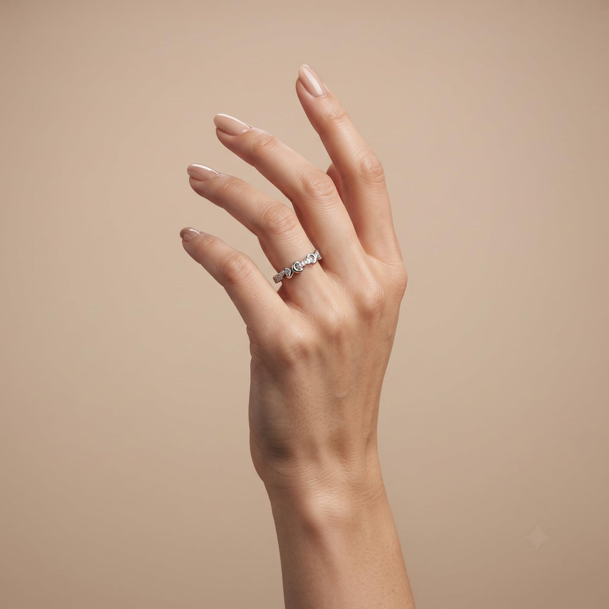 Silvme Sculptural Half-Eternity 925 sterling silver ring for women set with cubic zirconia — studio detail shot
