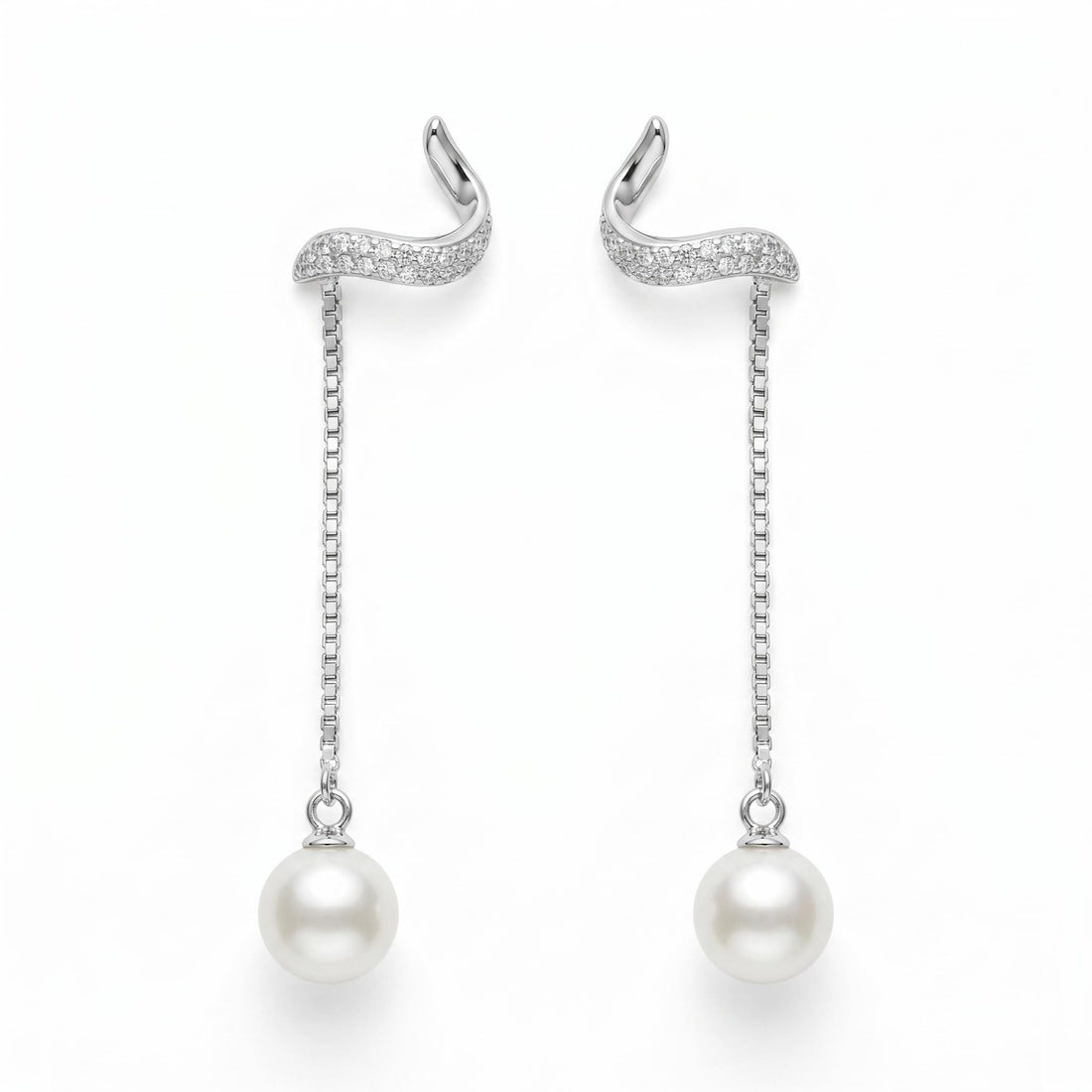 Convertible Pearl-Look Accent Drop Wavy Stud Earrings, front product view