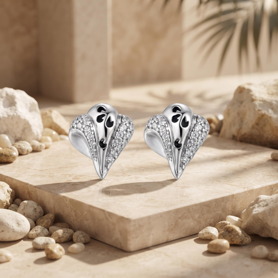 Black Swirl Leaf 925 silver stud earrings for women, gift for girlfriend, shown as a matching pair