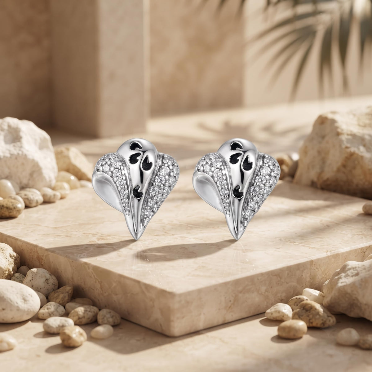Black Swirl Leaf 925 silver stud earrings for women, gift for sister, further studio view
