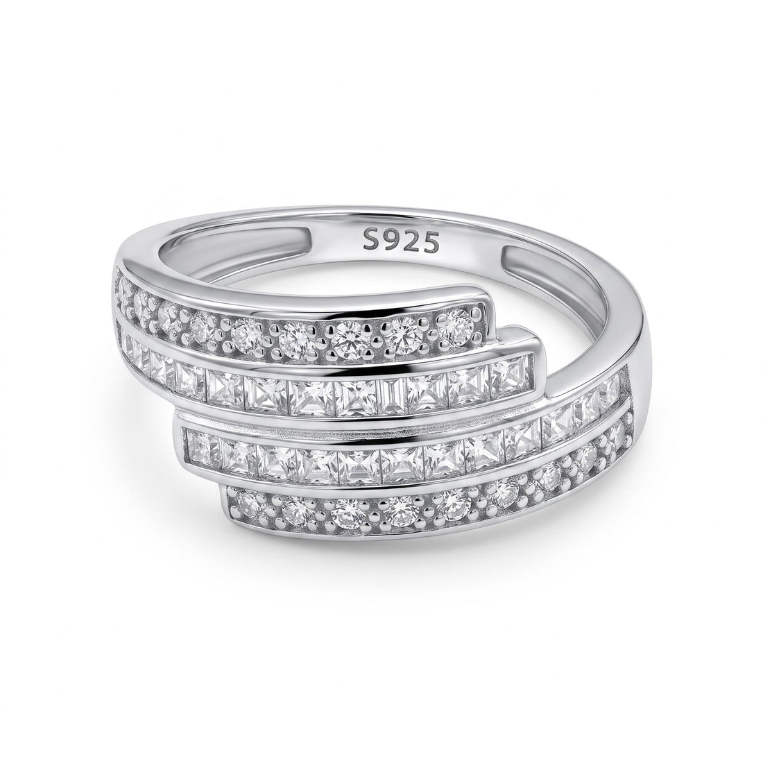 Silvme Double Band Stacking 925 sterling silver ring for women — front view on white background