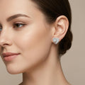 SILVME 925 Sterling Silver Entwined Double-Heart Stone-Set Stud Earrings