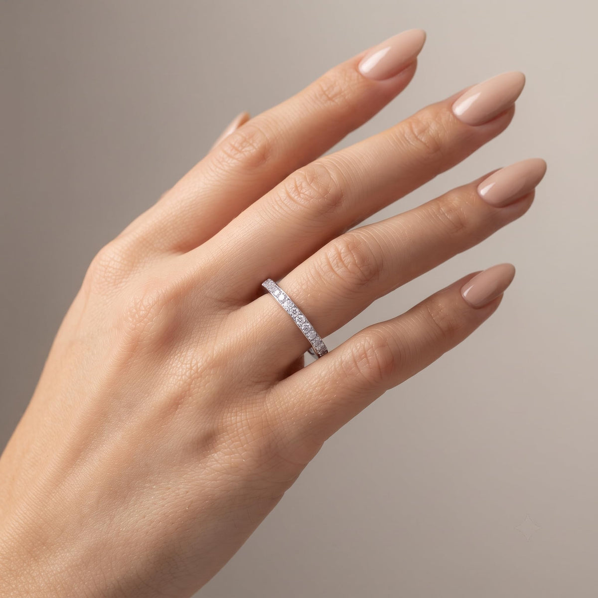 Silvme Clear CZ Half-Eternity 925 sterling silver ring for women set with cubic zirconia — studio detail shot