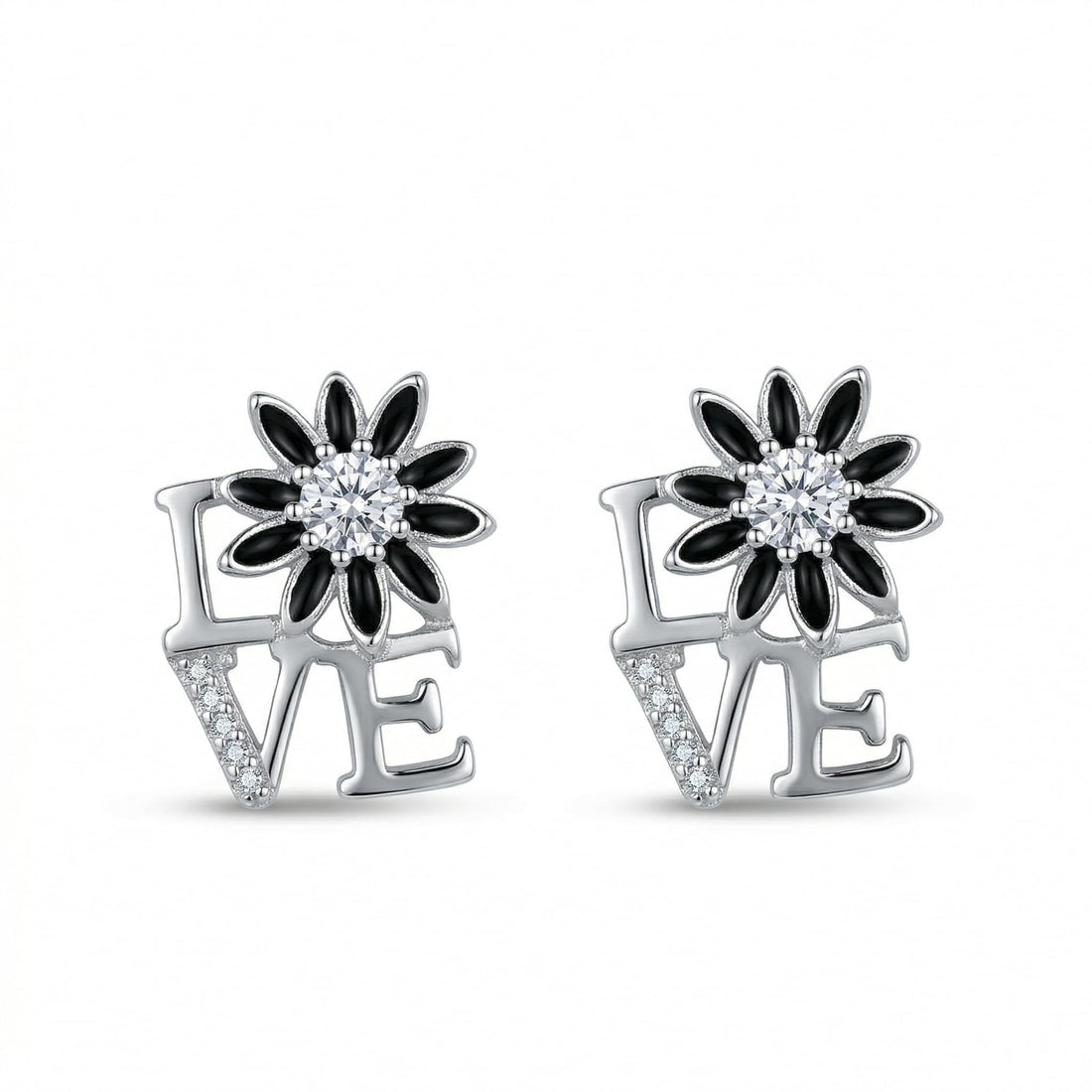 LOVE Script Daisy Stone-Set Stud Earrings, front product view