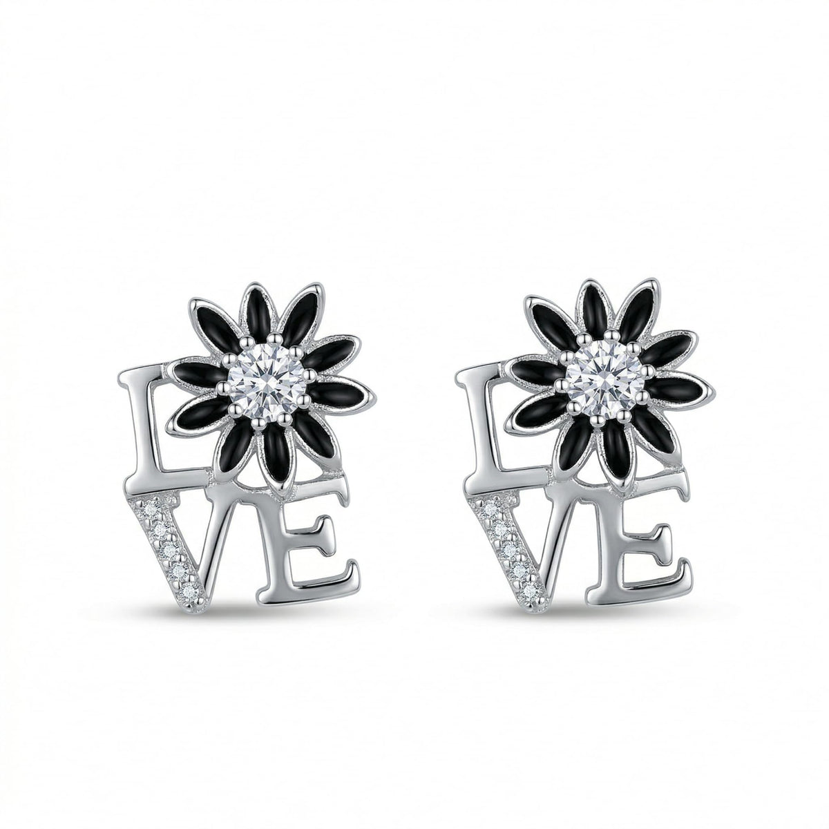 LOVE Script Daisy Stone-Set Stud Earrings, front product view