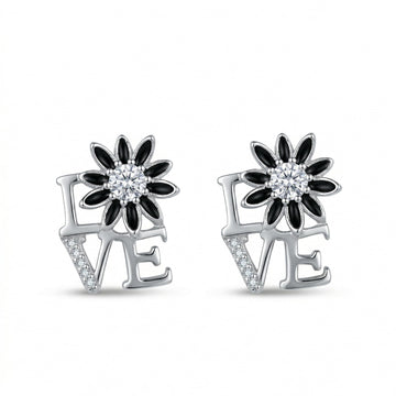 LOVE Script Daisy Stone-Set Stud Earrings, front product view
