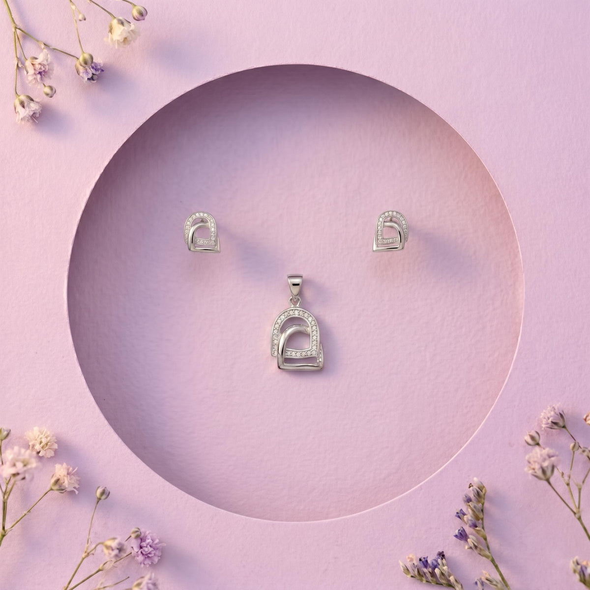 Minimalist Arch 925 sterling silver pendant and stud earrings jewellery set by Silvme â€” styled product image