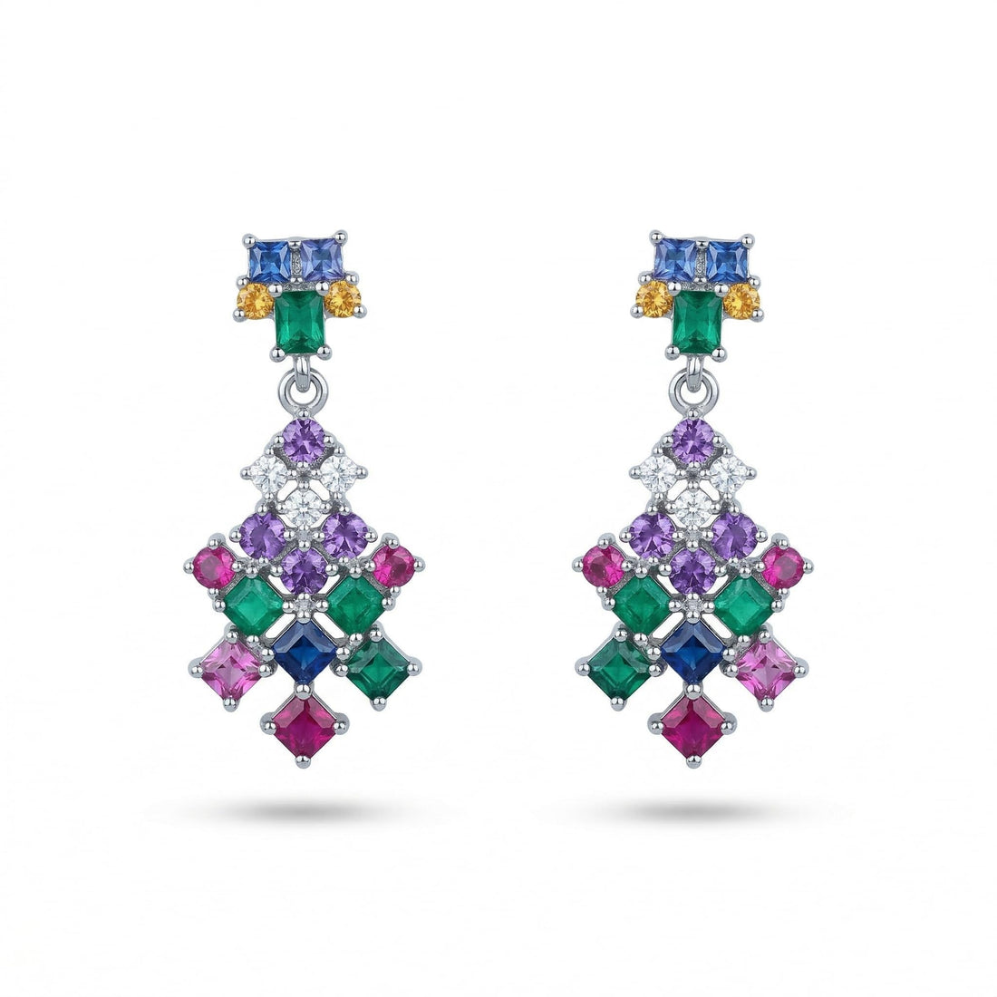 Confetti Cascade Multicolour Stone-Set Chandelier Earrings, front product view