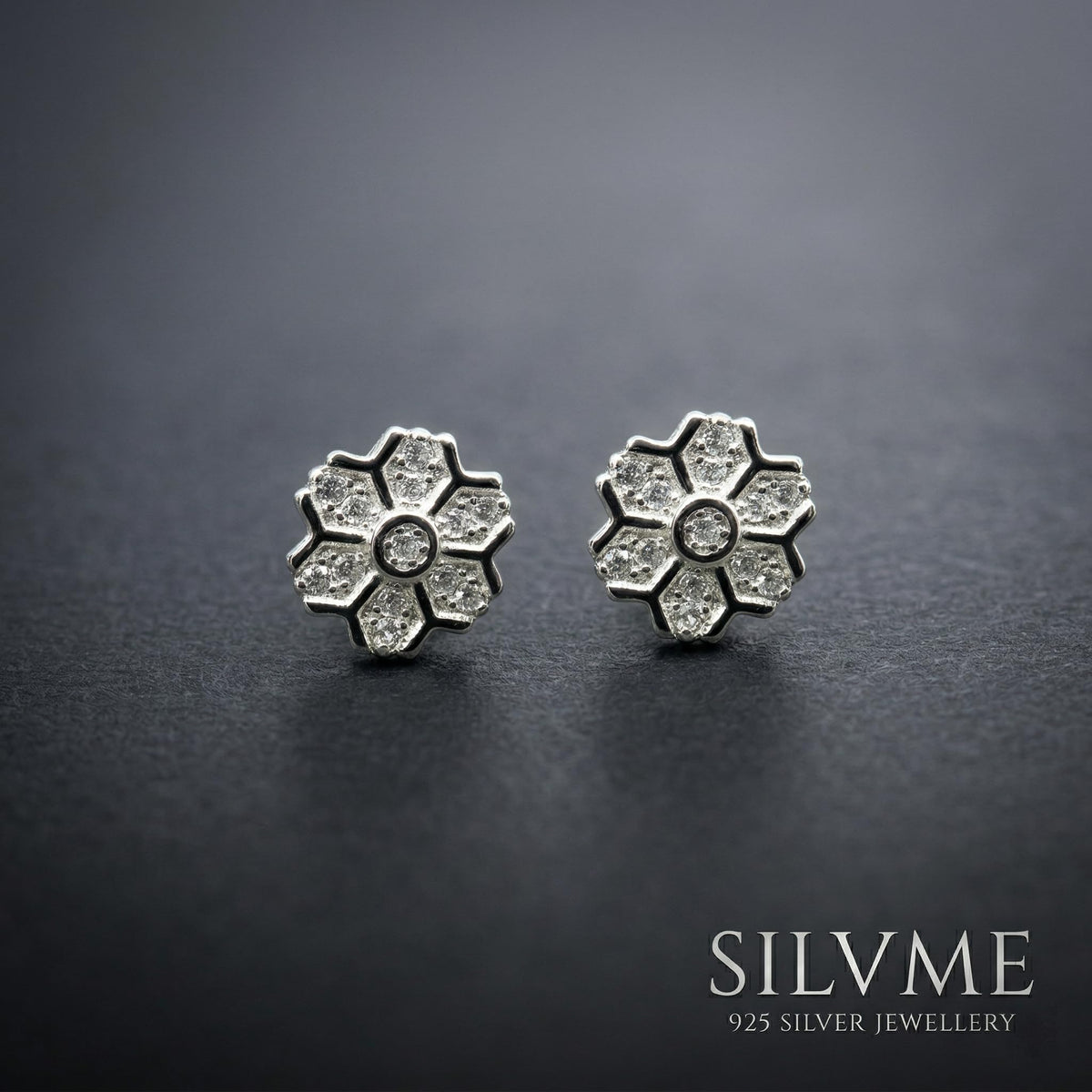 Snowflake Floral PavÃ© Stone-Set Stud Earrings, additional product view 3