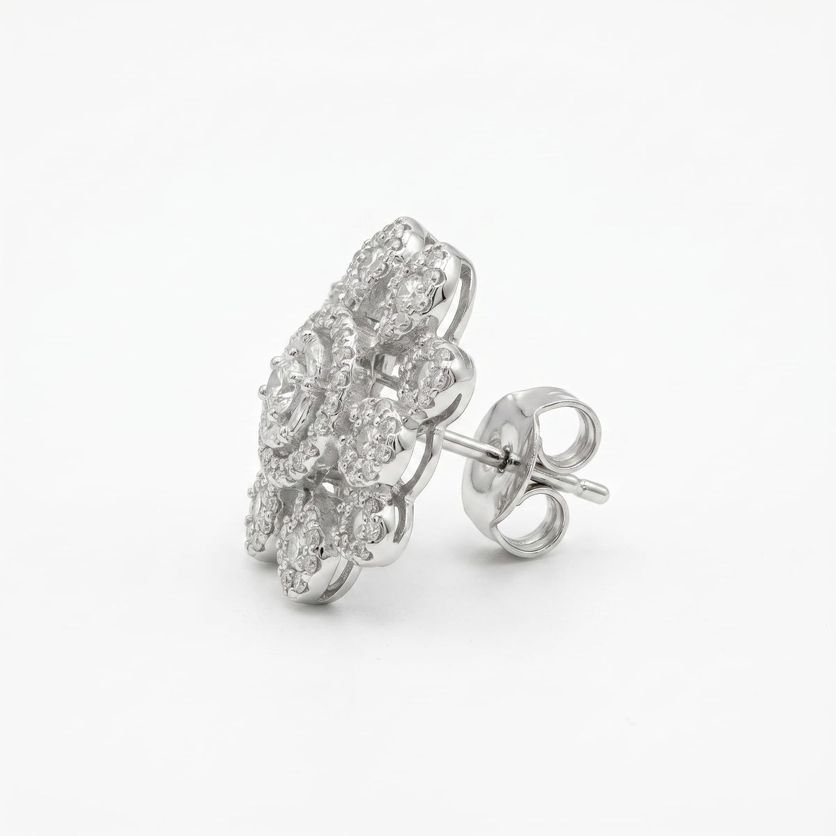 Petal Lattice Stone-Set Solitaire Round Stud Earrings, close-up detail