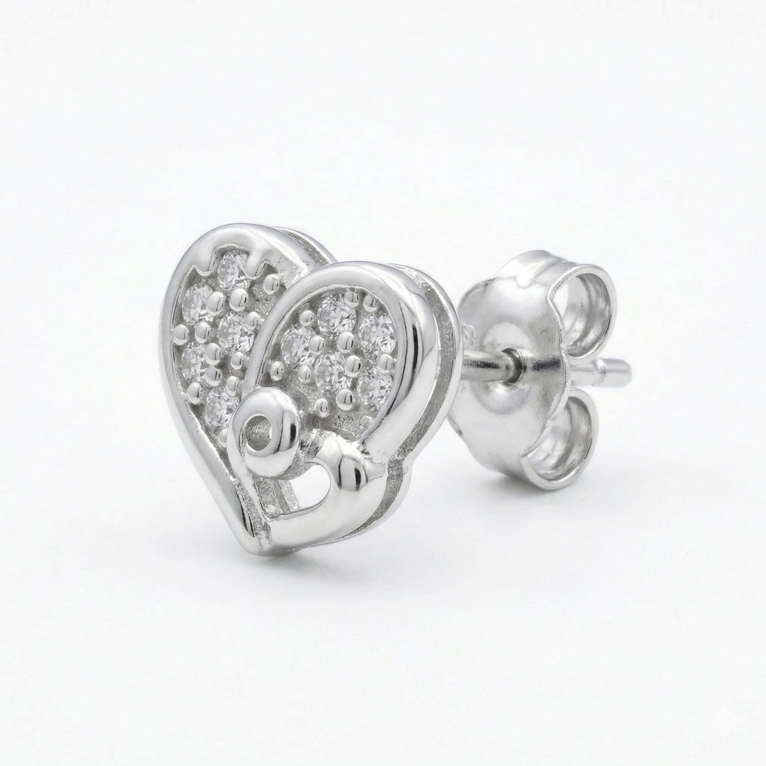 Entwined Double-Heart Stone-Set Stud Earrings, front product view