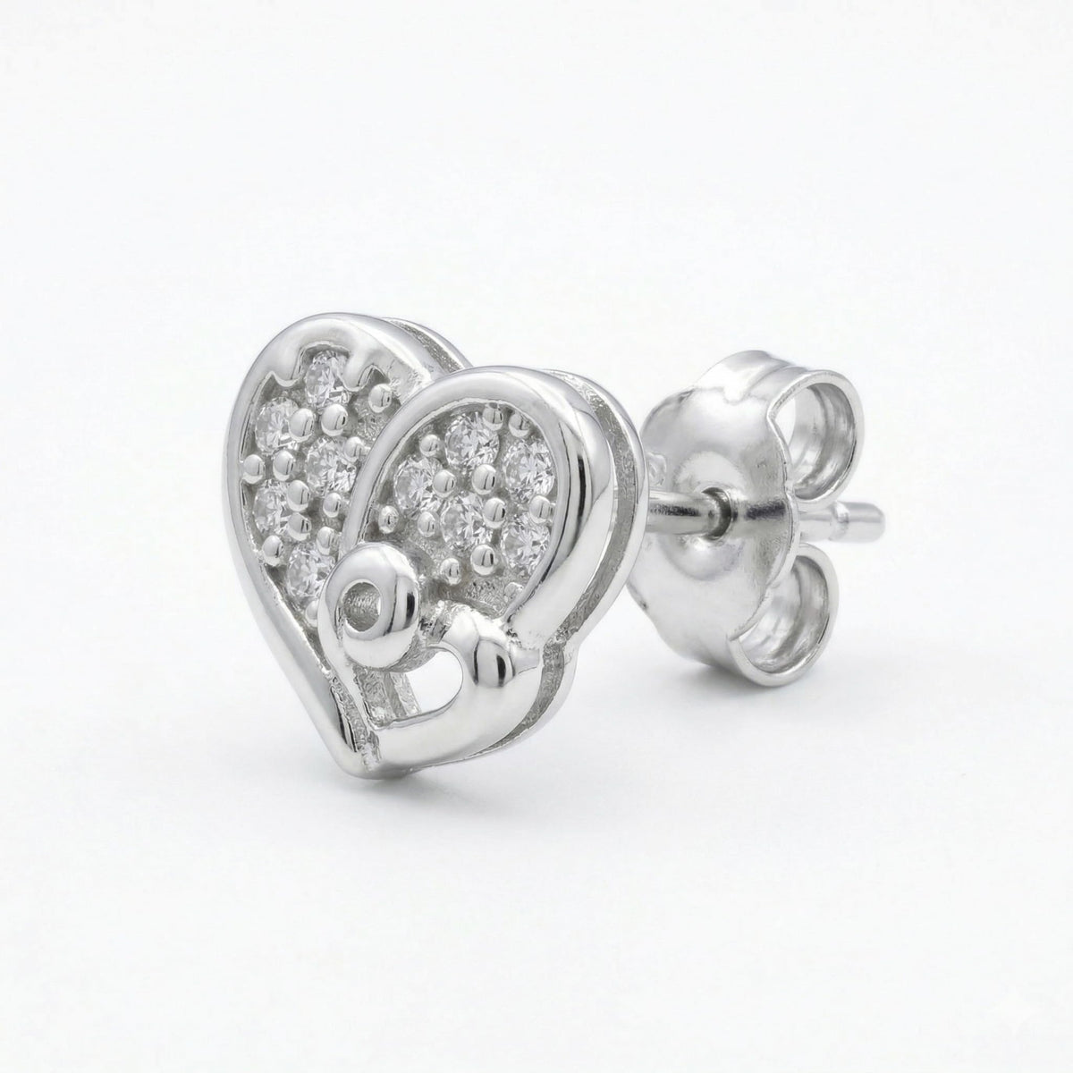 Entwined Double-Heart Stone-Set Stud Earrings, close-up detail