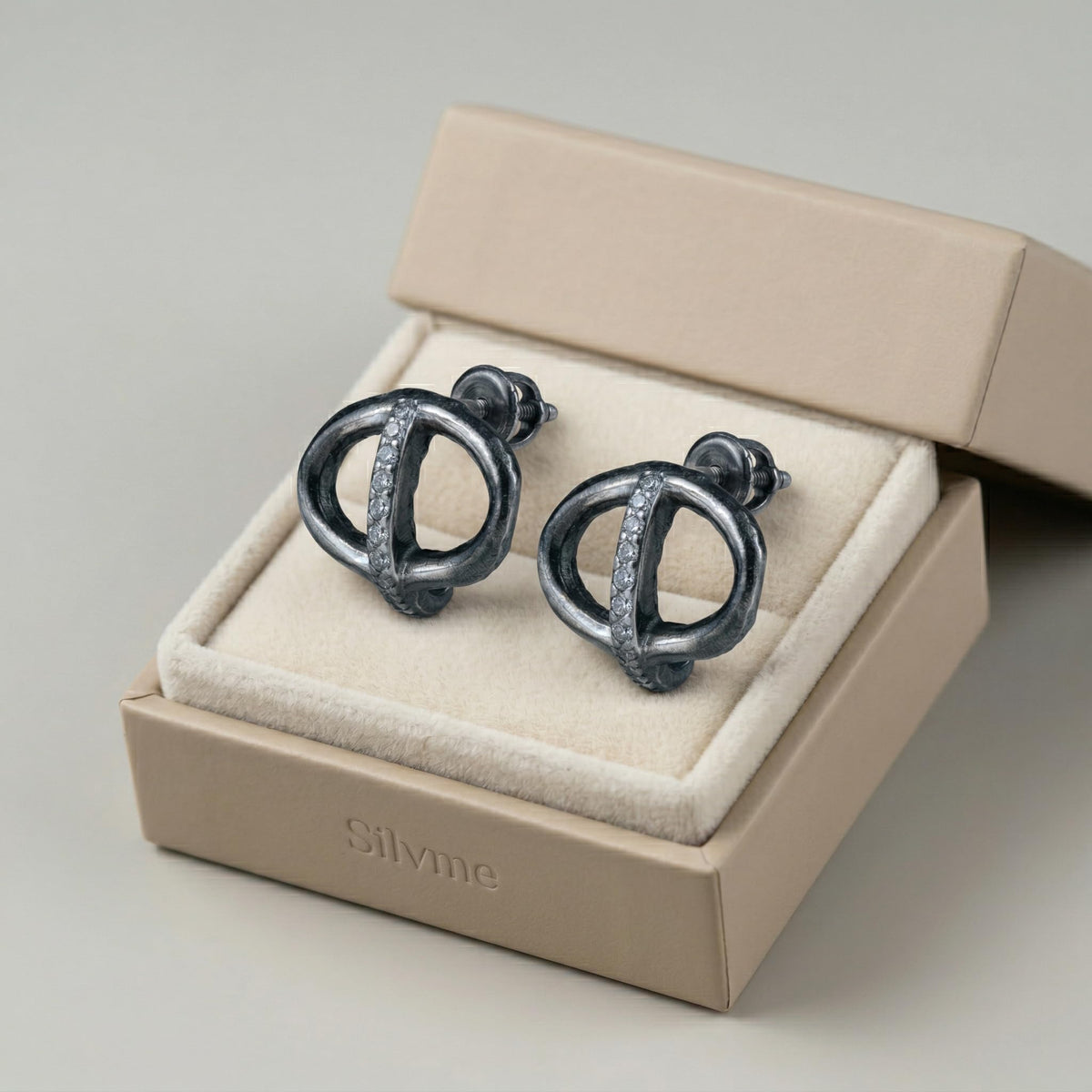 Interlocking Circle Stone-Set Stud Earrings, additional product view 4