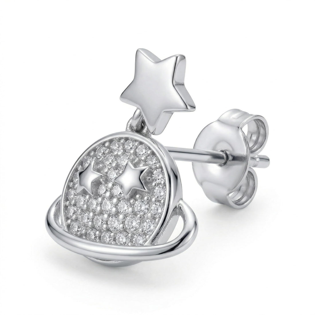 Planet & Star Drop Earrings with Stone-Set, front product view