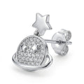 Planet & Star Drop Earrings with Stone-Set, close-up detail