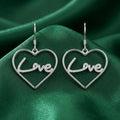 Love Script Heart Drop Earrings, alternate angle