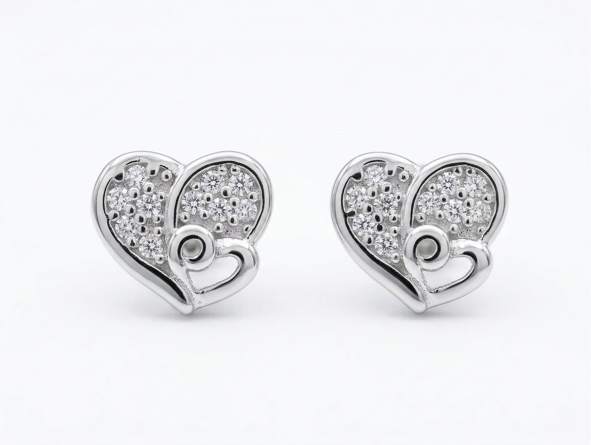 Entwined Double-Heart Stone-Set Stud Earrings, front product view