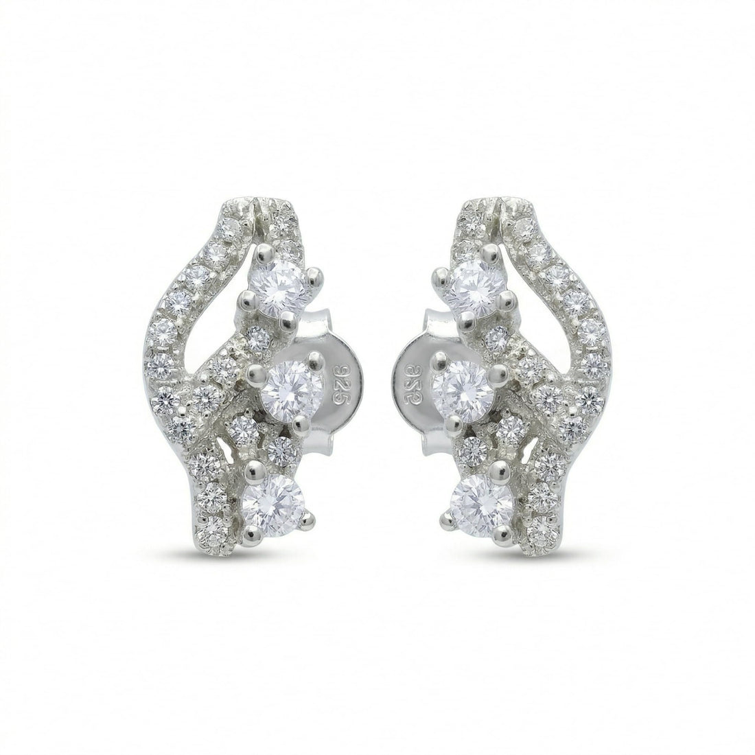 Curved PavÃ© Stone-Set Stud Earrings, front product view