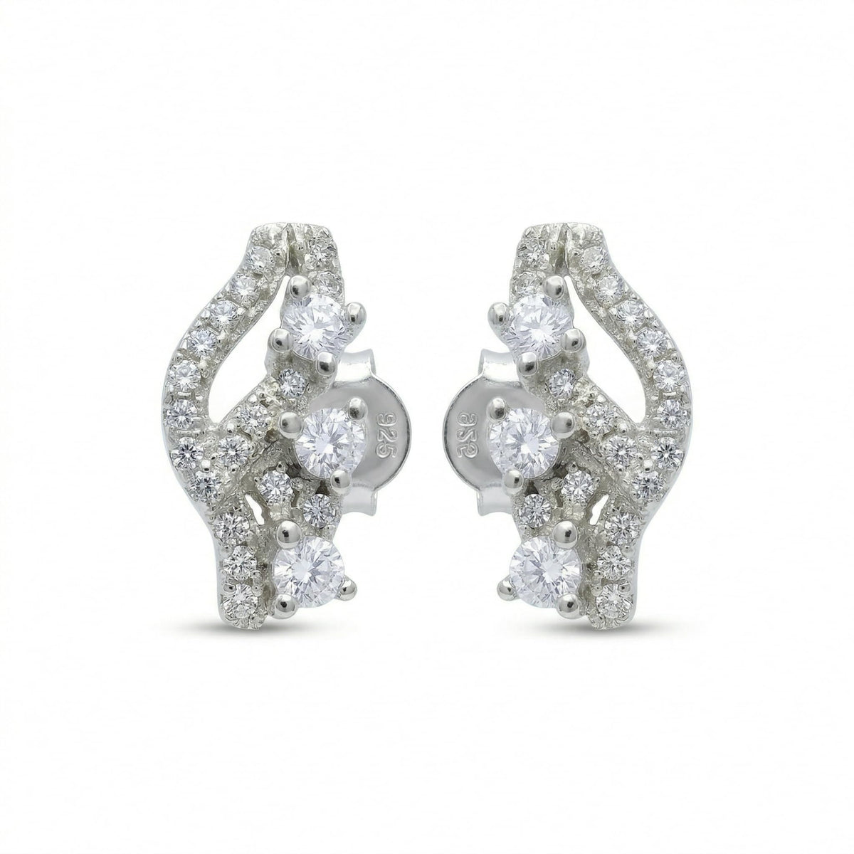 Curved PavÃ© Stone-Set Stud Earrings, front product view