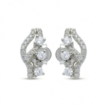 Curved PavÃ© Stone-Set Stud Earrings, front product view