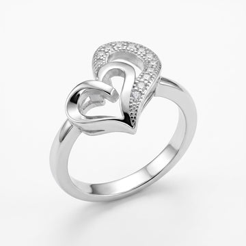 Silvme Intertwined Double Heart 925 sterling silver ring for women set with cubic zirconia — front view on white background