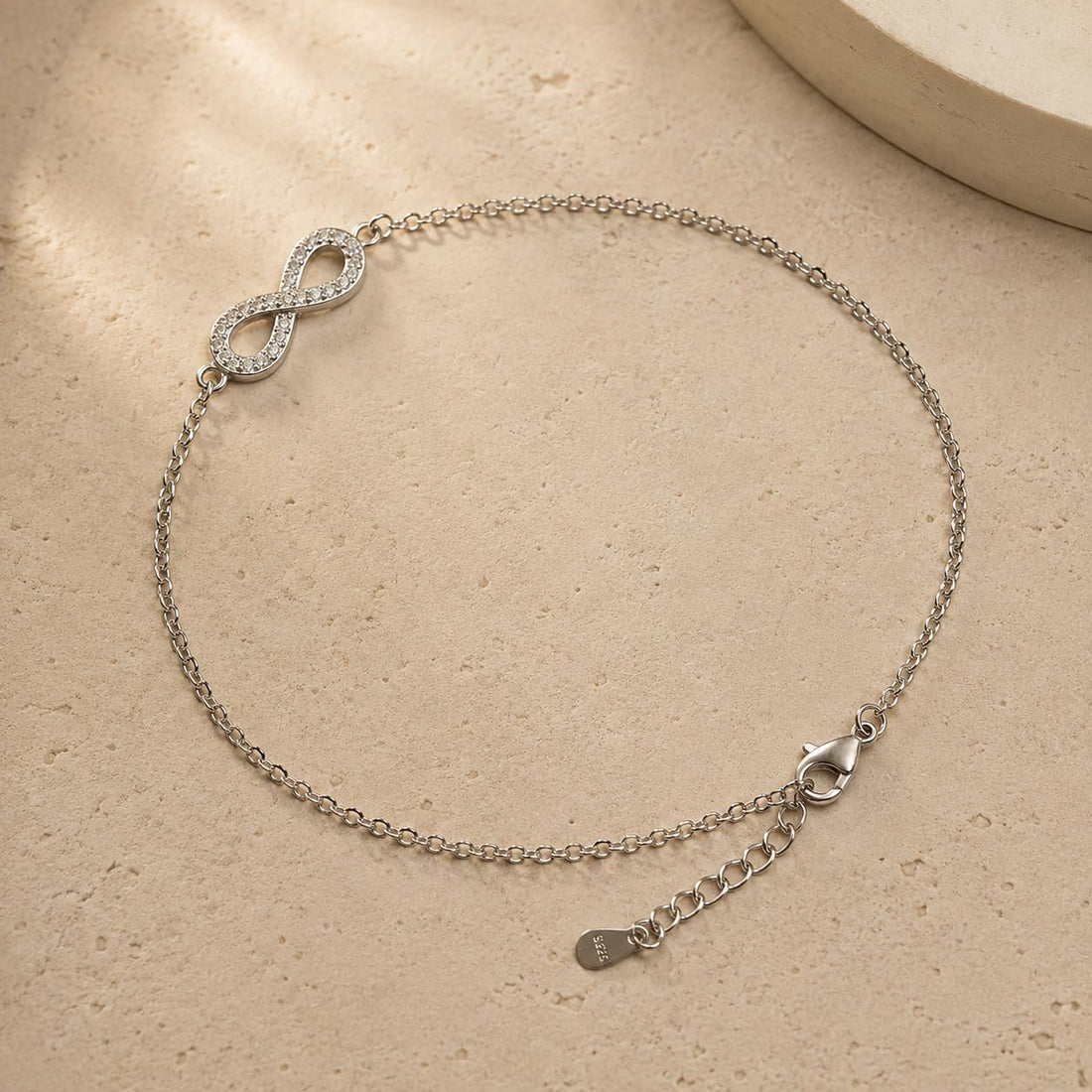 Silvme 925 Sterling Silver Rose-Gold Charm Bar Chain Anklet for Women & Girls