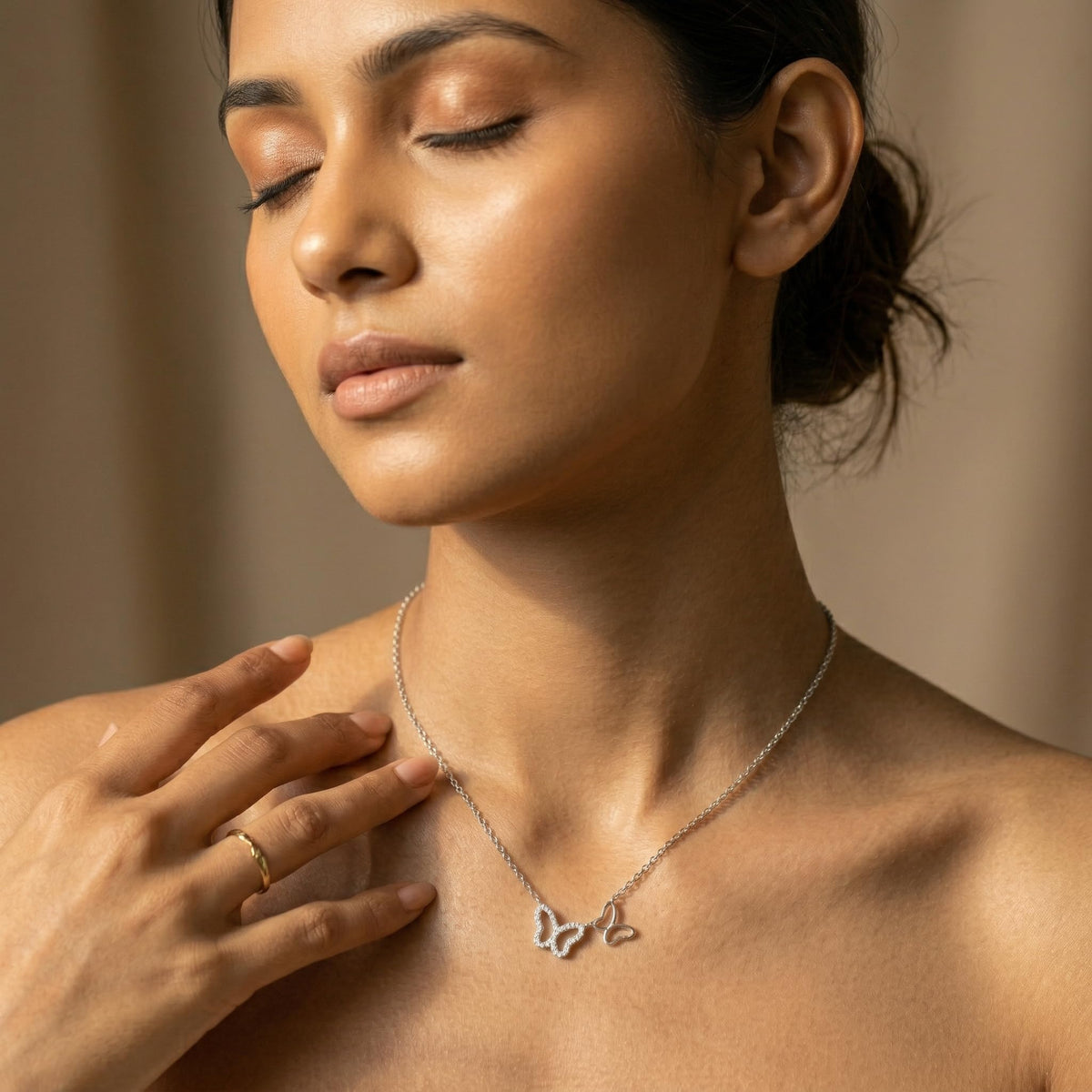 Silvme 925 Sterling Silver Double Butterfly Pendant Necklace