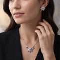 Silvme pure 925 sterling silver sparkling cubic zirconia pendant necklace and stud earrings set with cubic zirconia, matching earrings close-up