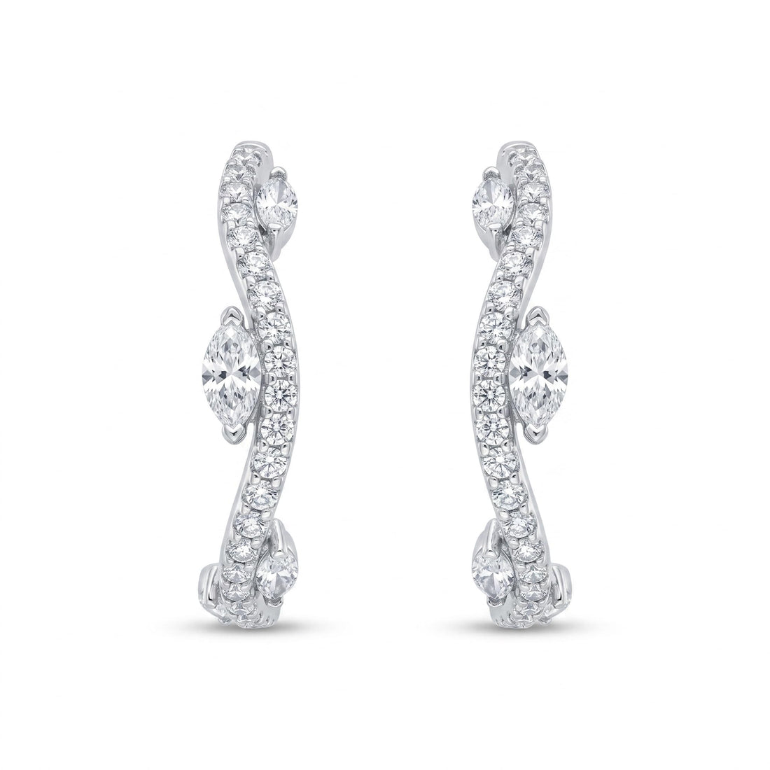 Curved Leaf Stone-Set Stud Earrings, front product view