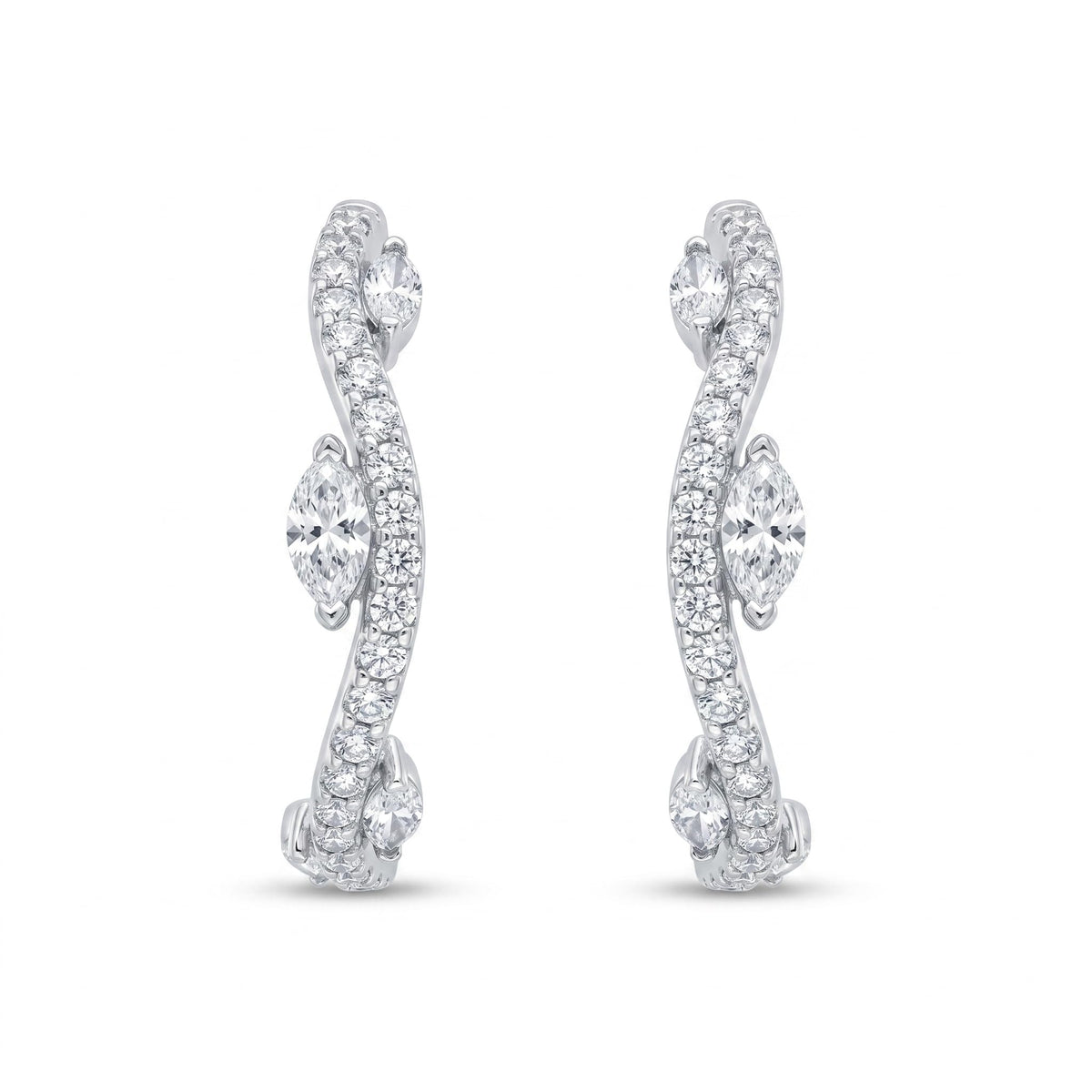 Curved Leaf Stone-Set Stud Earrings, front product view
