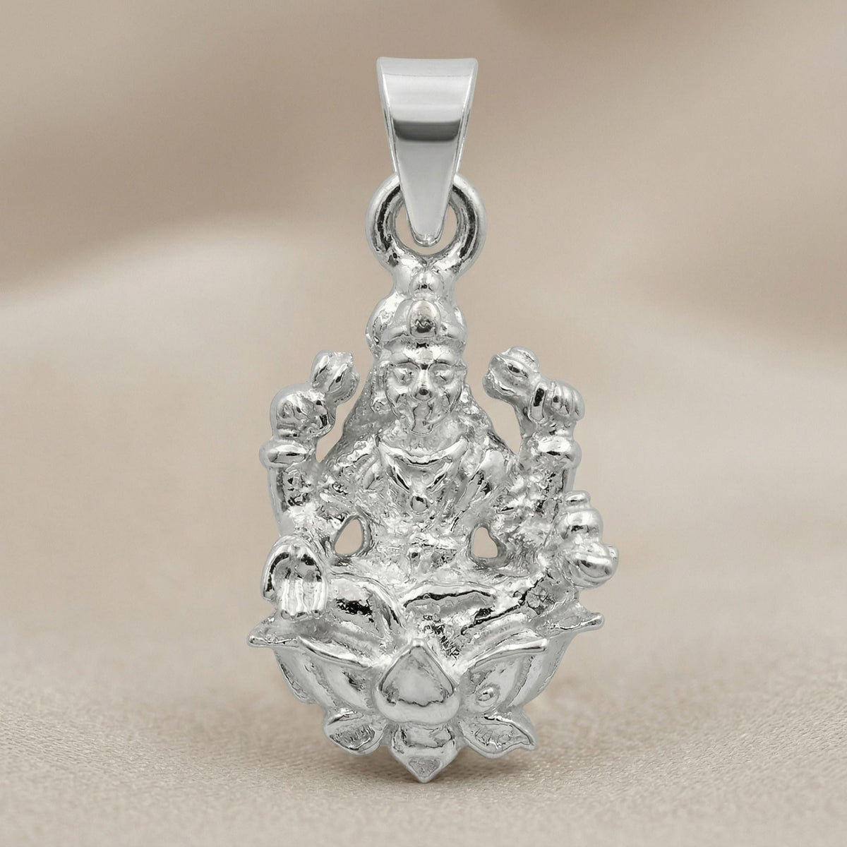 Silvme Devi Lakshmi Pendant showcasing its devi lakshmi design in 925 silver, refined silver accessory