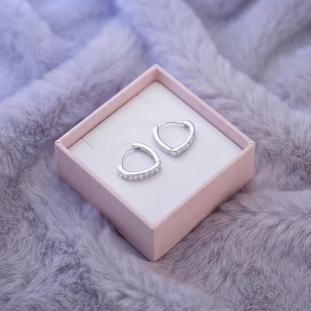 Silvme Heart Hoop Earrings with CZ design detail - silver with clear CZ 925 sterling silver bali hoop earrings with cubic zirconia (CZ)