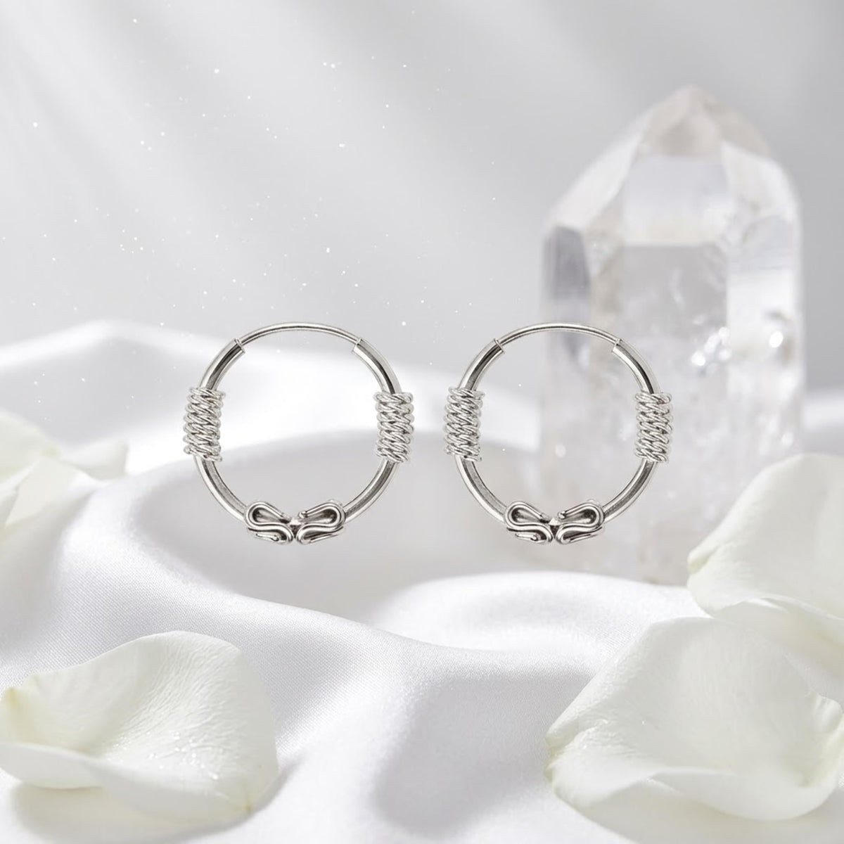 Silvme Oxidised Bali Hoop Earrings - oxidised silver 925 sterling silver earrings for women, festive look