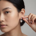 Double Puffed Heart Drop 925 silver drop stud earrings for women, function wear, side angle view