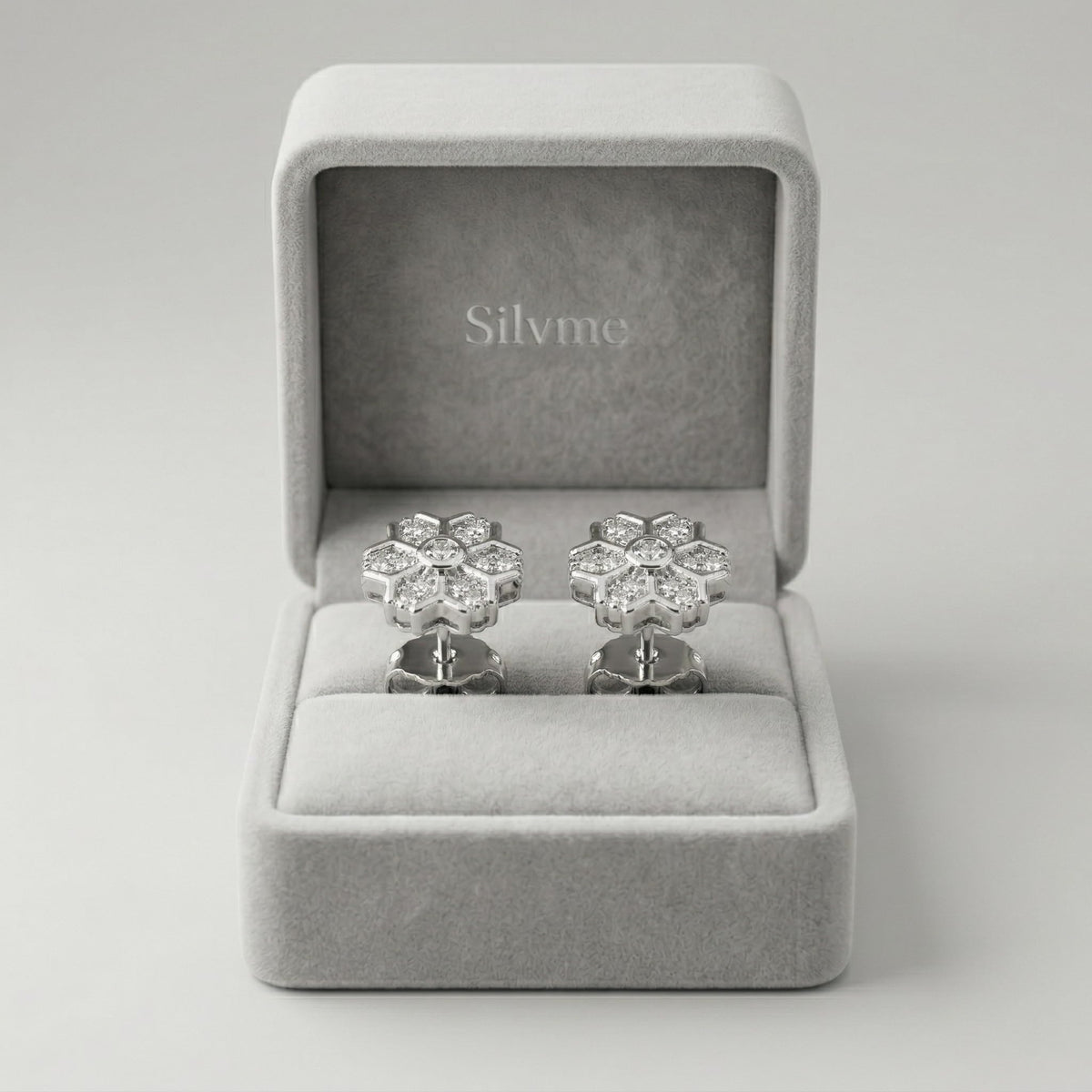 Snowflake Floral PavÃ© Stone-Set Stud Earrings, close-up detail, view 5
