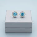 Blue Floral Halo Stud Earrings, additional product view 3