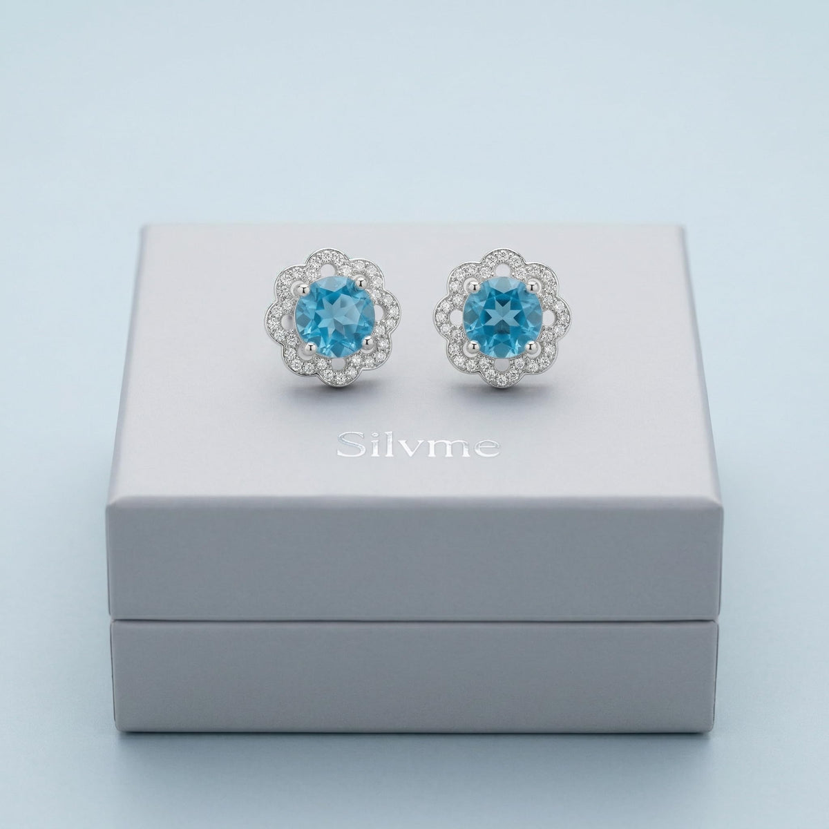 Blue Floral Halo Stud Earrings, additional product view 3