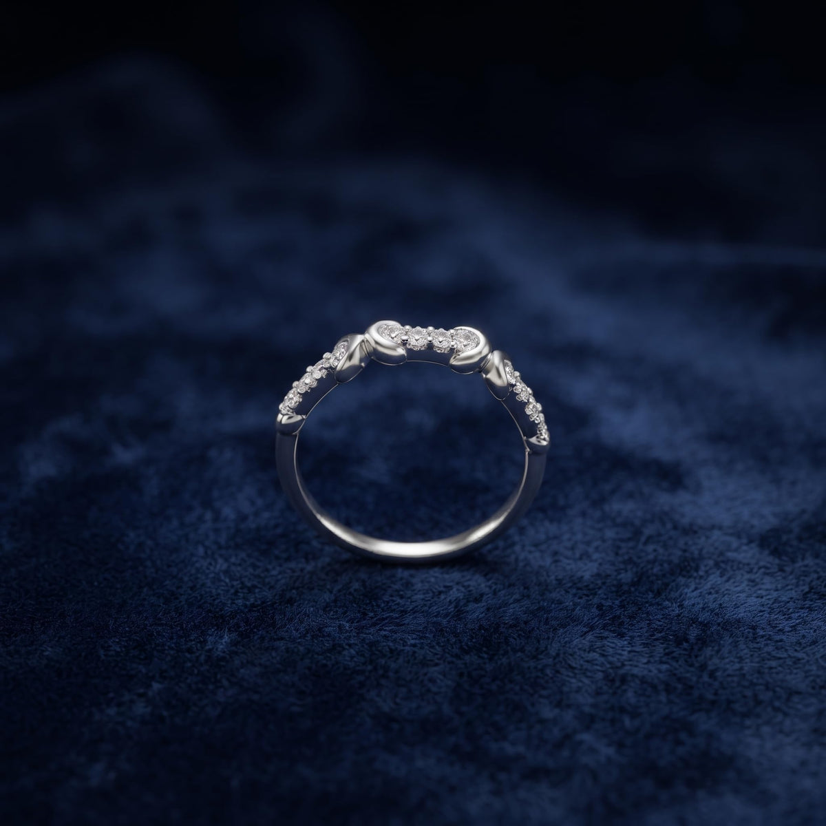Silvme Sculptural Half-Eternity 925 sterling silver ring for women set with cubic zirconia — worn on the finger