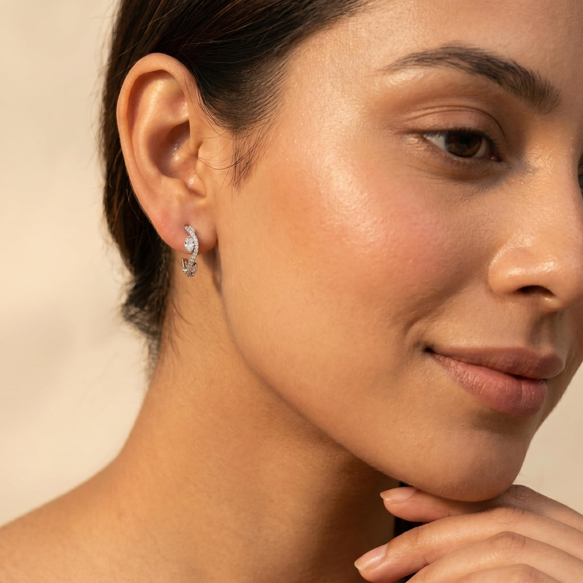 Curved Leaf Stone-Set Stud Earrings, additional product view 5