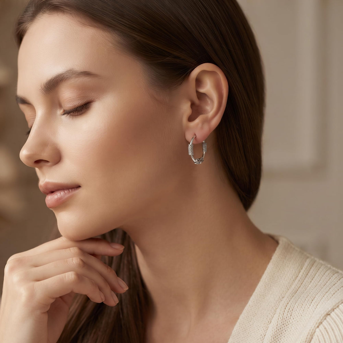 Silvme Oxidised Bali Hoop Earrings for women - 925 silver bali hoop earrings for ethnic wear wear, traditional Balinese coil & scroll