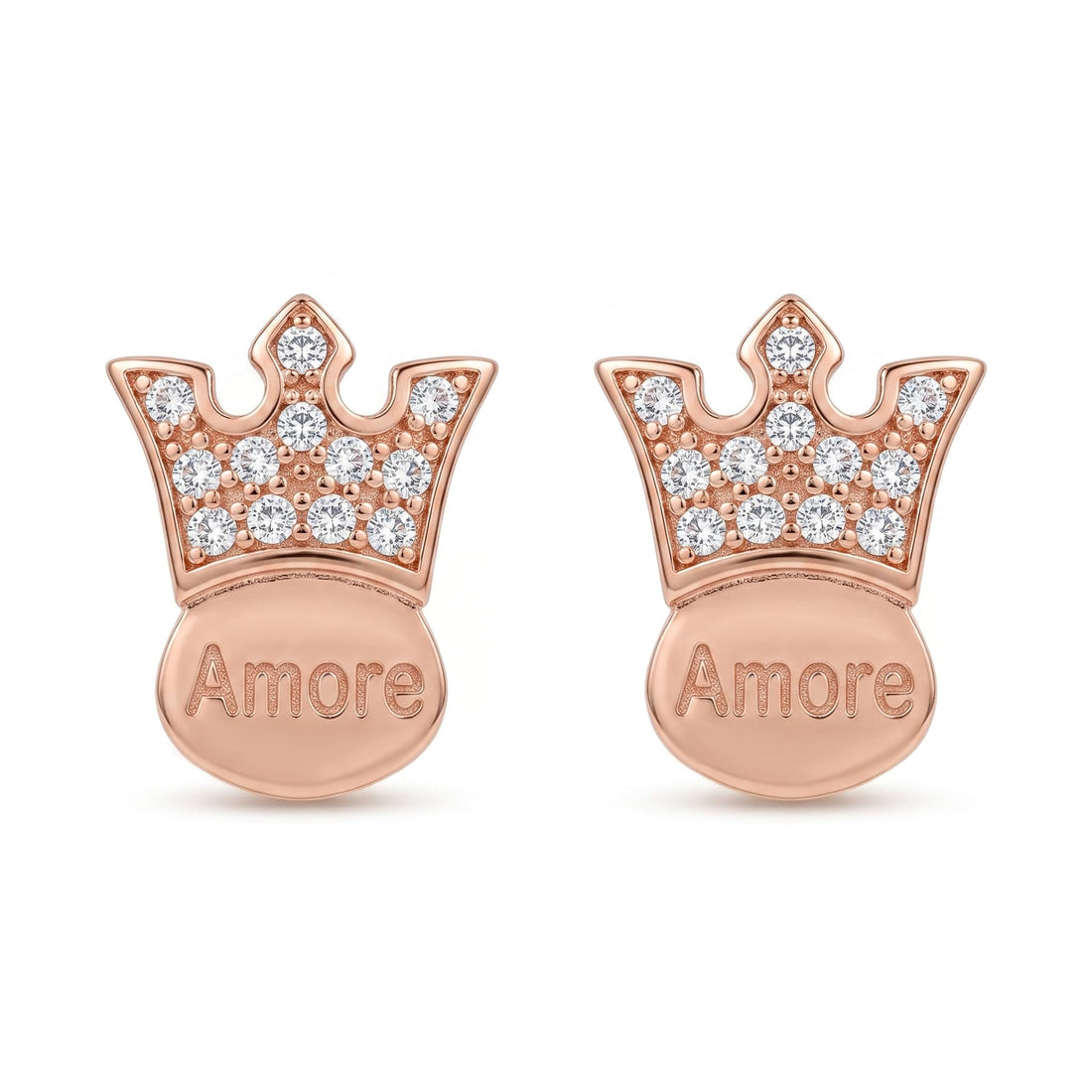 Rose-Gold-Tone Crown Stone-Set Stud Earrings, front product view