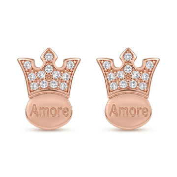 Rose-Gold-Tone Crown Stone-Set Stud Earrings, front product view