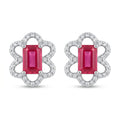 Pink Baguette Floral-Frame Stud Earrings, front product view