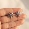 Compass Star 925 silver stud earrings for women, daily wear, three-quarter view