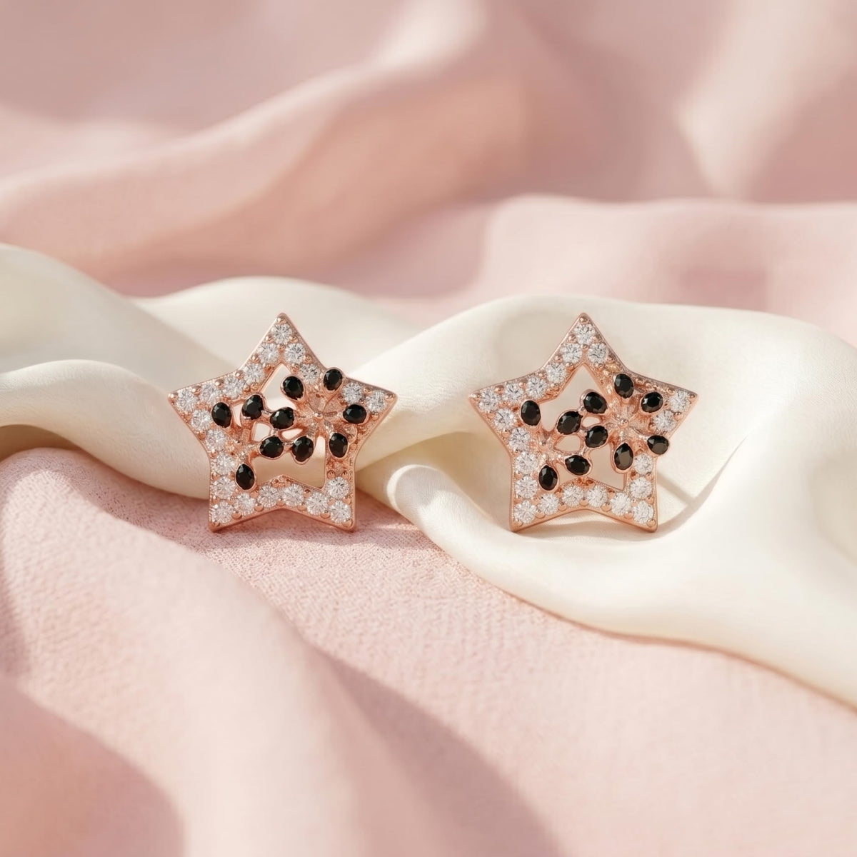 Rose-Gold-Tone Star Stud Earrings with Dark Accents, additional product view 6