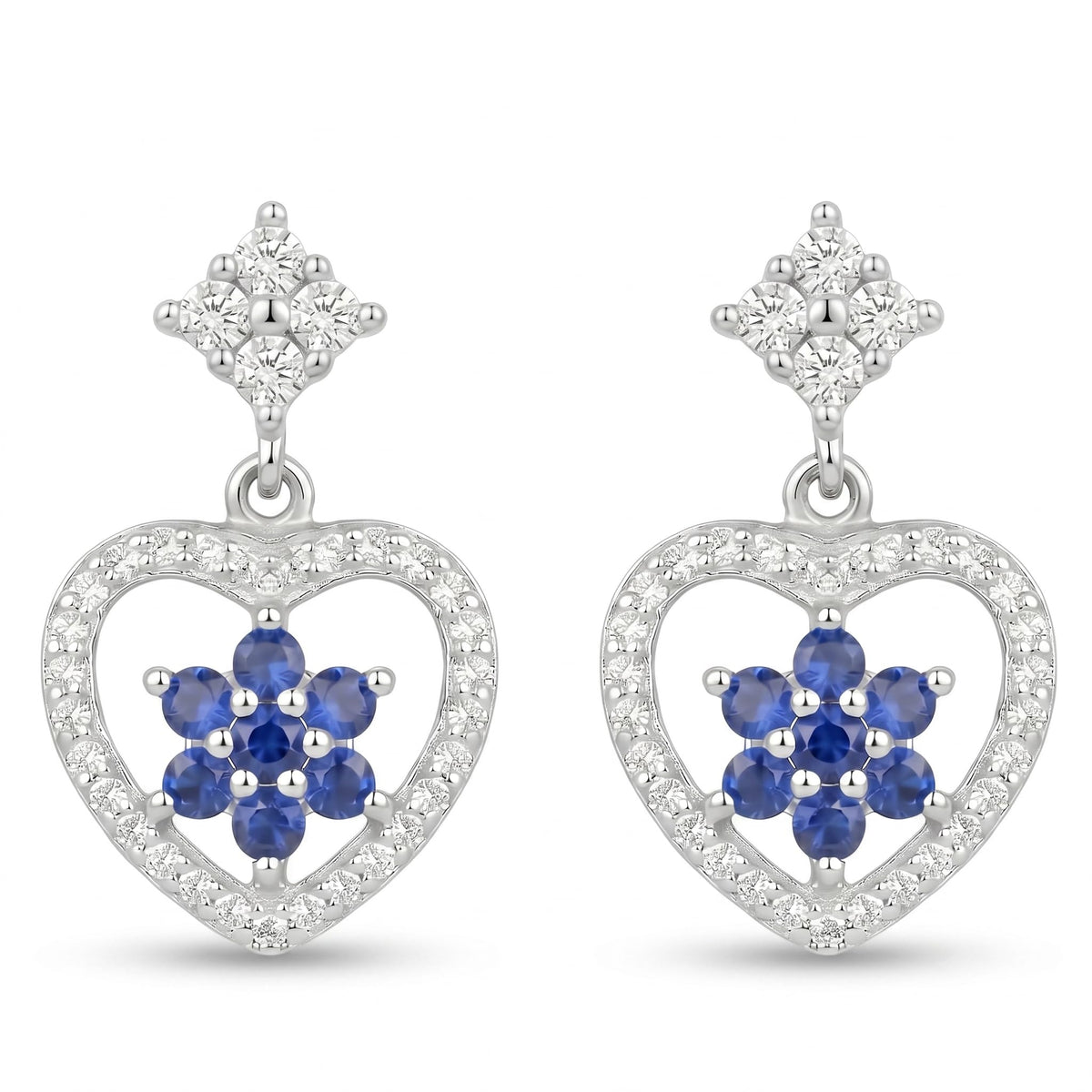 Blue Heart Stone-Set Drop Earrings, front product view