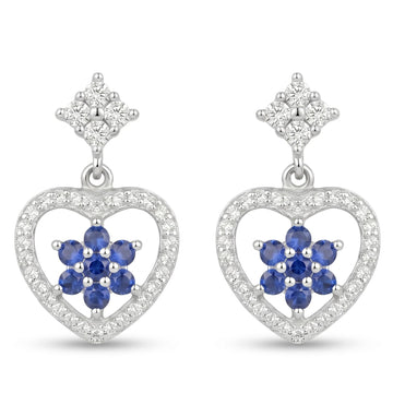Blue Heart Stone-Set Drop Earrings, front product view