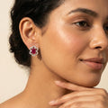 Pink Baguette Floral-Frame Stud Earrings, additional product view 3